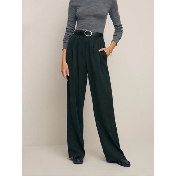 Reformation Pants - Reformation Mason Black Tencel Pleated Wide Leg Pants Womens Size 6